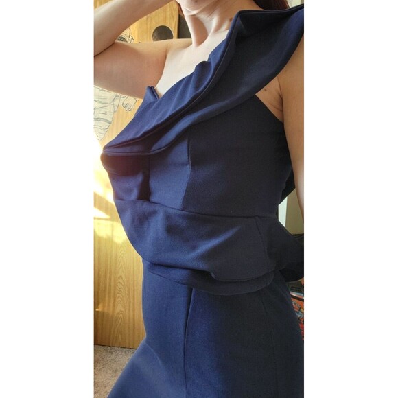 NEW Bodycon Midi Party Dress Ruffle One Shoulder Sleeveless Slit Leg Size Medium - Picture 3 of 10